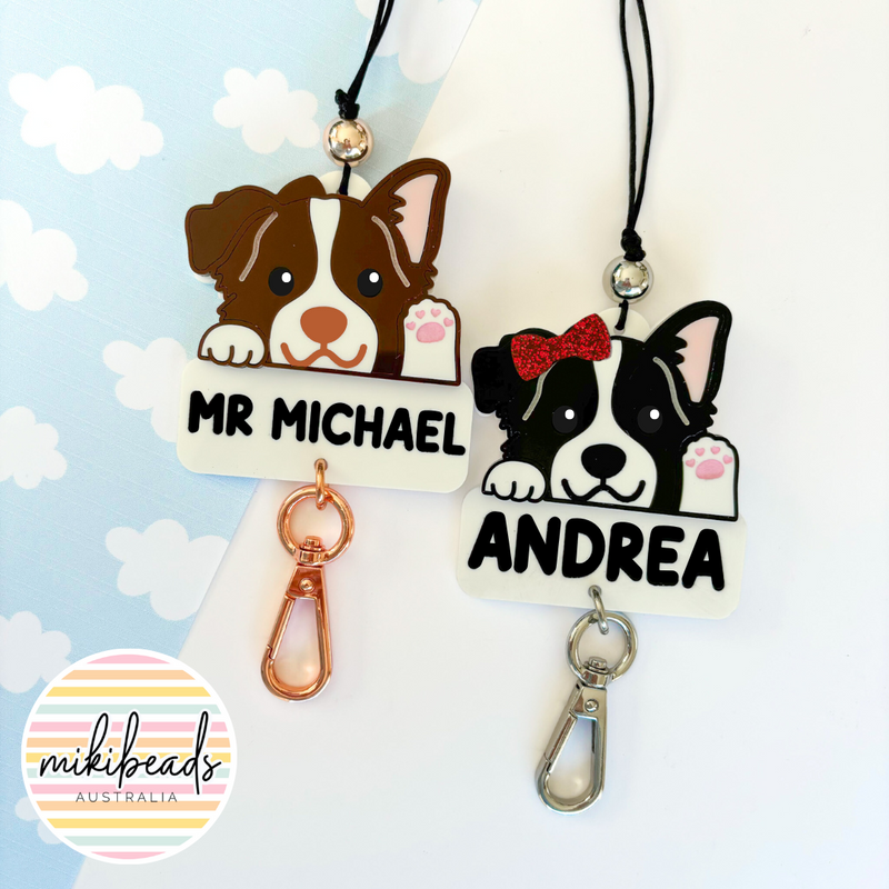 Mike the Border Collie Personalised Lanyard MIKIBEADS