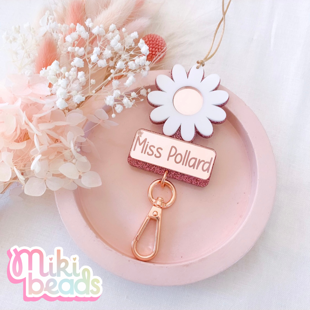 Pink Daisy Personalised Lanyard
