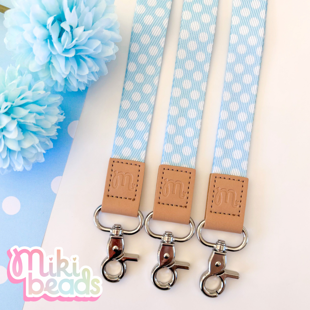 Blue Polkadot Fabric Lanyard