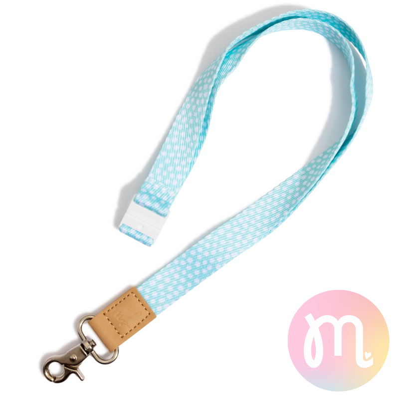 Blue Polka Fabric Lanyard