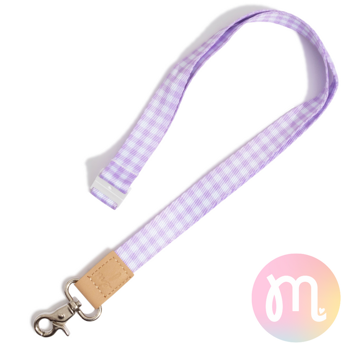 Lilac Gingham Fabric Lanyard