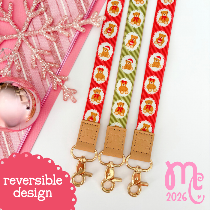 Christmas Teddies Reversible Fabric Lanyard