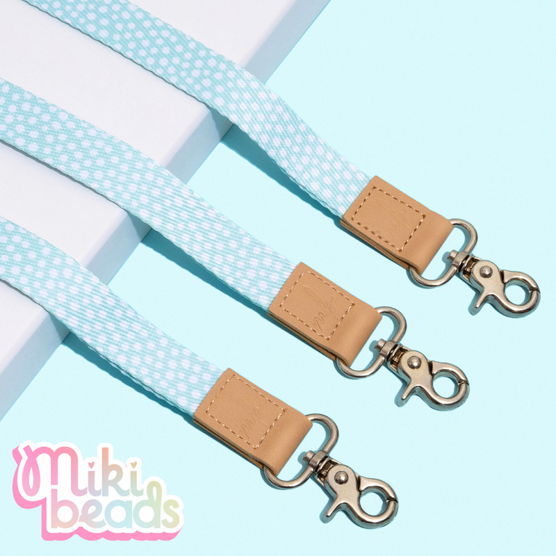 Blue Polka Fabric Lanyard