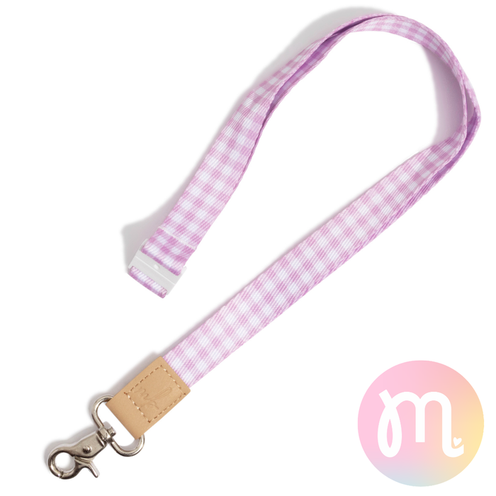 Lilac Gingham Fabric Lanyard