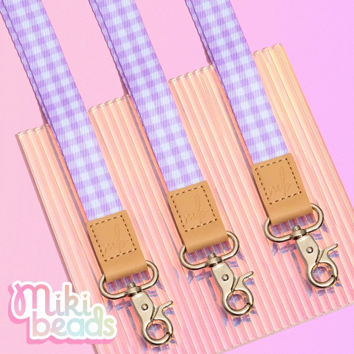 Lilac Gingham Fabric Lanyard