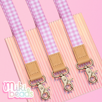 Lilac Gingham Fabric Lanyard