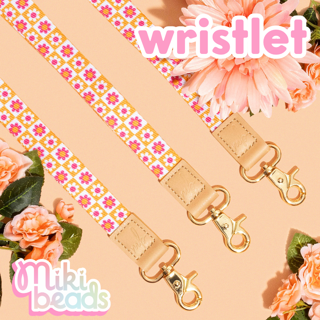 Pink Checker Floral Wristlet