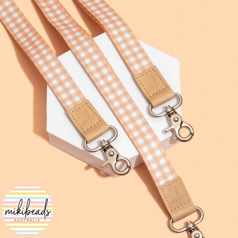 Beige Gingham Fabric Lanyard