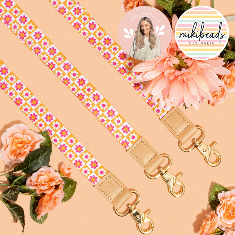 Pink Checker Floral Fabric Lanyard