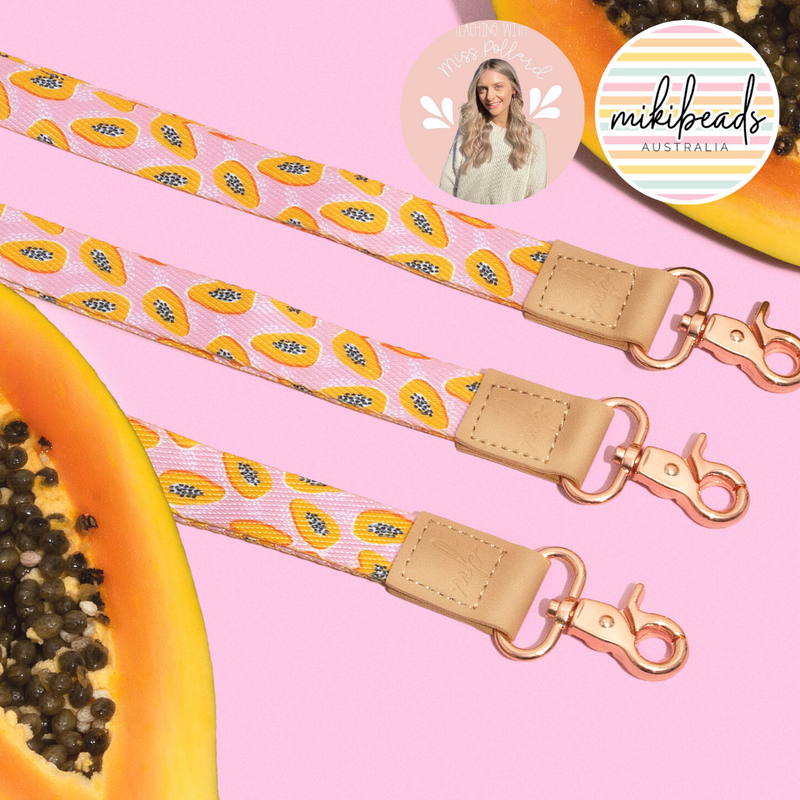 Papaya Floral Fabric Lanyard