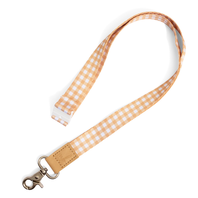 Beige Gingham Fabric Lanyard